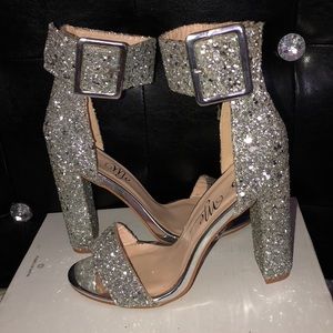 Statement Ankle Strap Glitter Heel